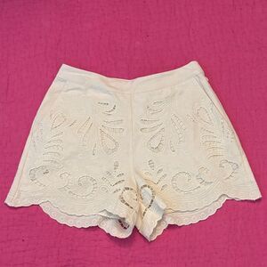 High-Waist White Eyelet Scalloped Shorts
